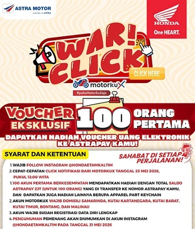 War Click Motorku X Bagi Saldo AstraPay Rp2 Juta untuk Pengguna Honda
